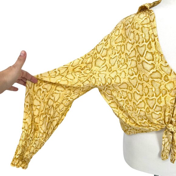Faithfull The Brand Aira Knot Shirt Yellow Snake Print Long Sleeve Size 4 Small - Picture 6 of 14